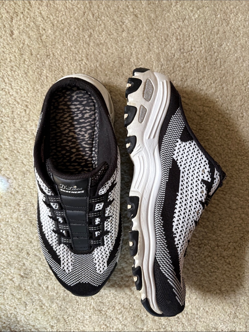 Skechers Black and White Slip-On Knit Sneakers-Size 8